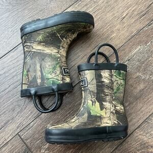 Oaki Camo Rain Boots Black Trim Rubber Gollashes Toddler Size 6